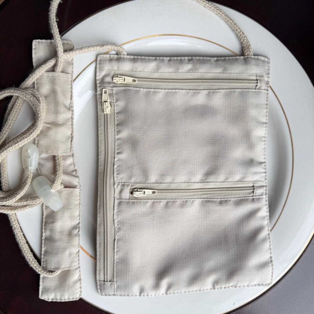 Travel security pouch with 3 zippers to wear inside your clothes and adjustable